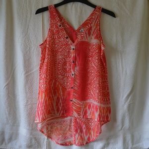 Maurices Pink Patterned Tank Top w/ Buttons
